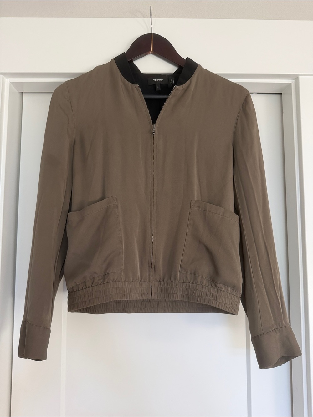 Theory Taupe Lightweight Bomber Jacket